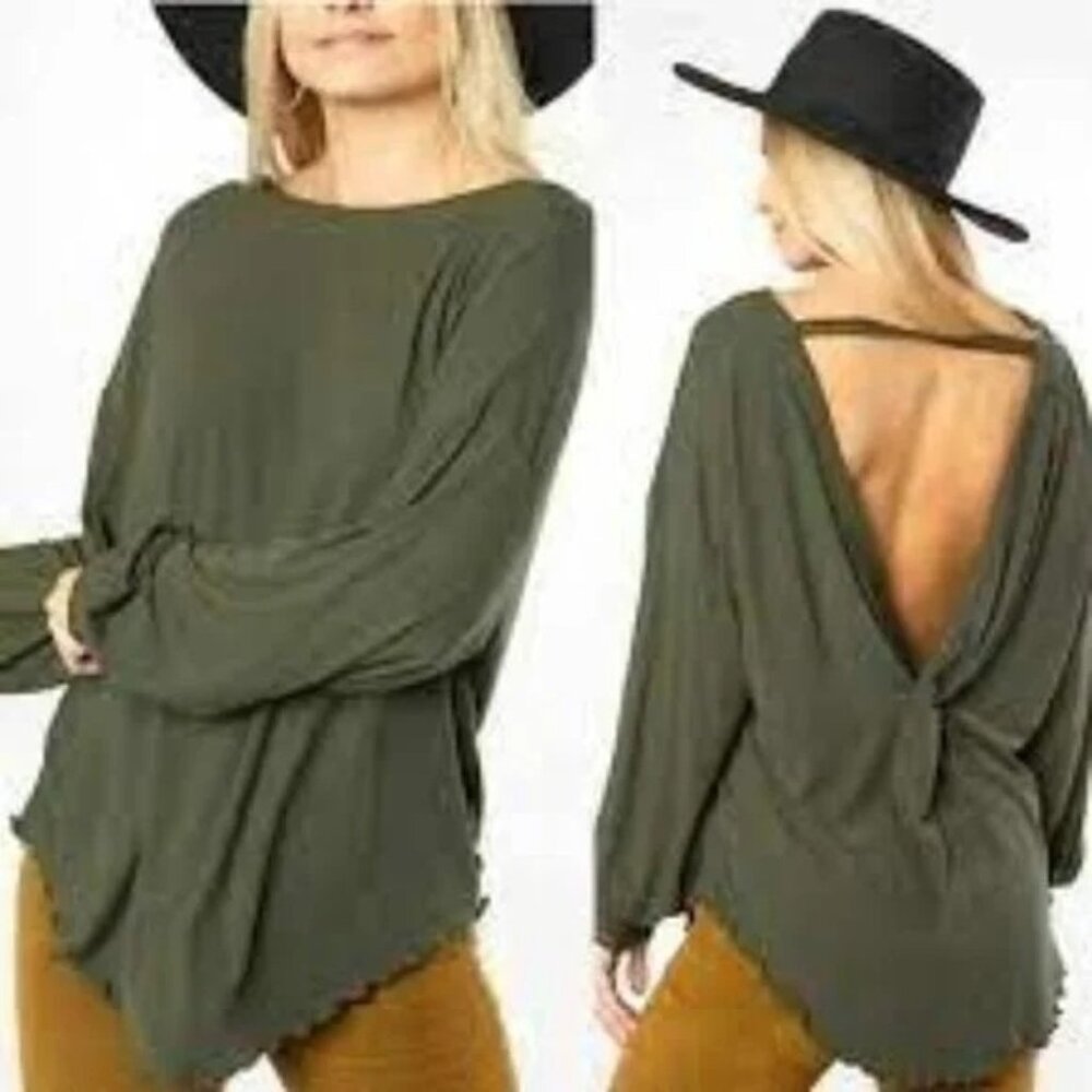 Free People Shimmy Shake Miltary Green Top